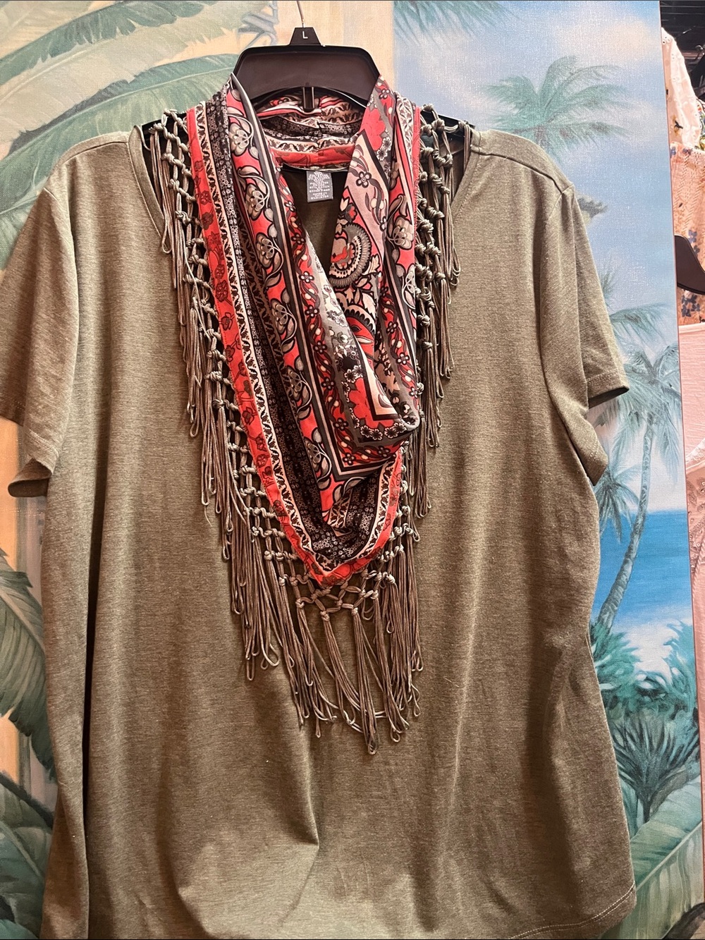Style & Co boho top & Scarf Set Size XL olive green